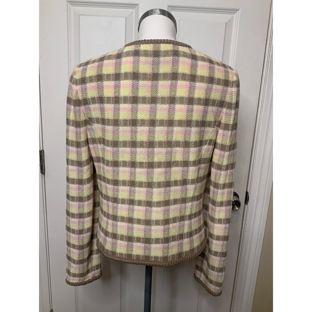 St. John Collection Sand Multi Plaid Knit Jacket NWT $1075, Size 10 - Picture 6 of 9
